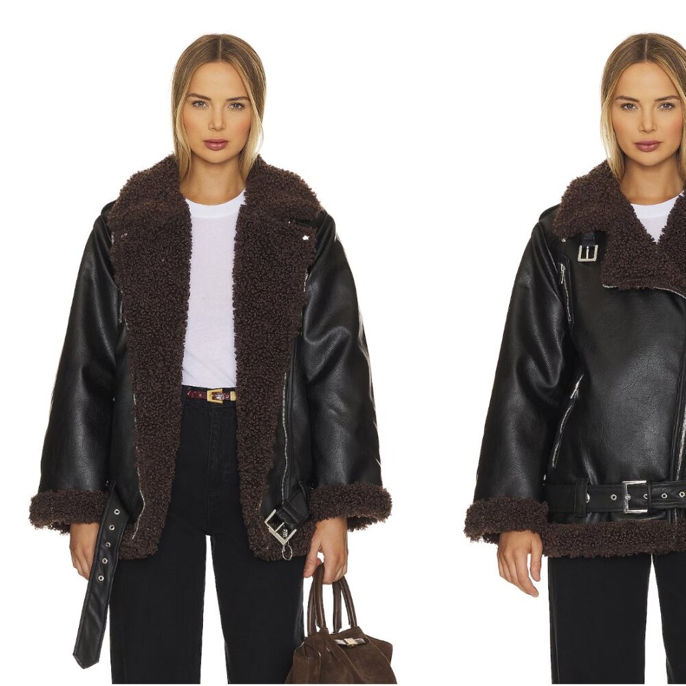 WEWOREWHAT / OVERSIZED SHERPA MOTO JACKET / BROWN & BLACK / SIZE M
